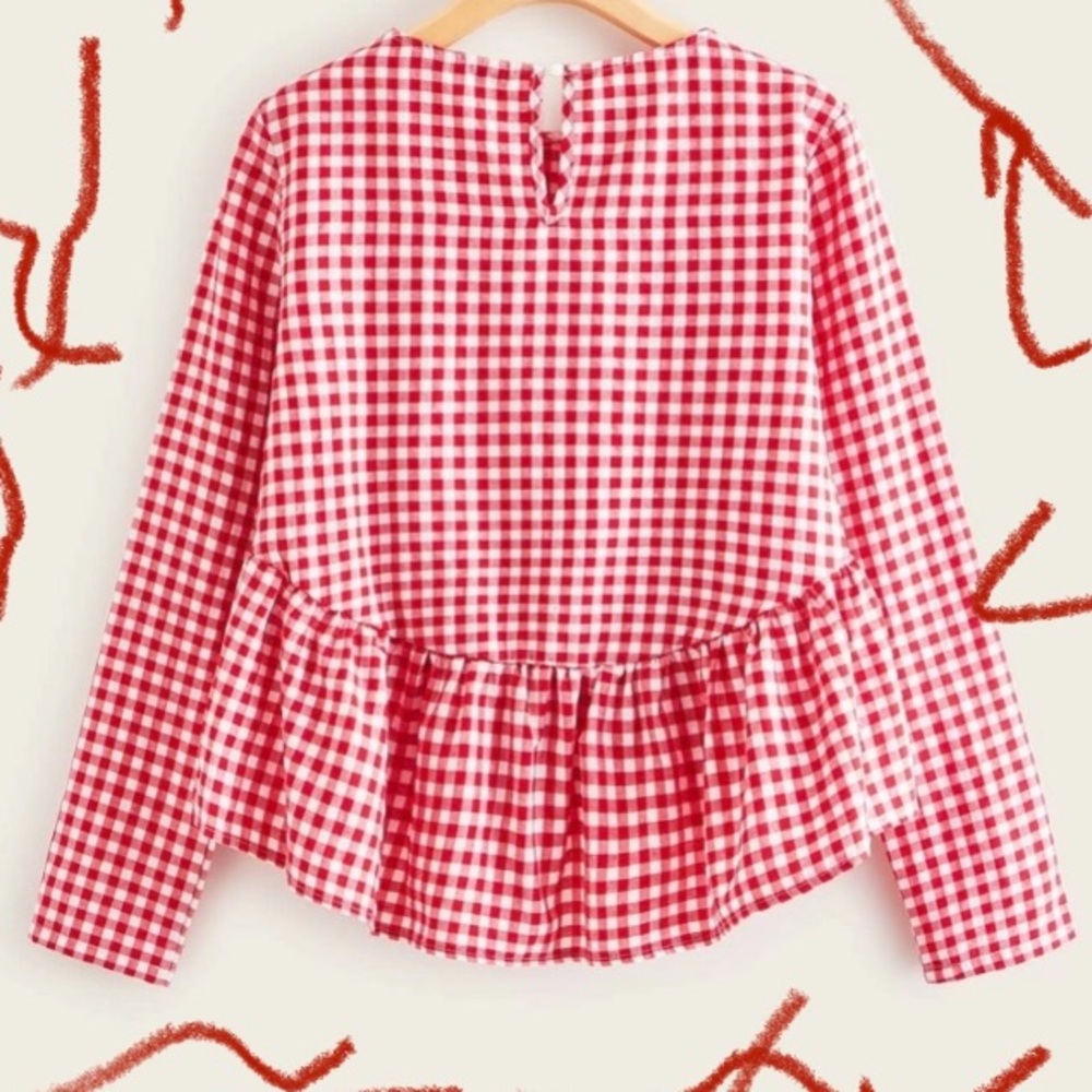 NEW Boutique! Red/White Gingham Top W/ Ruffle Edge - Picture 2 of 3